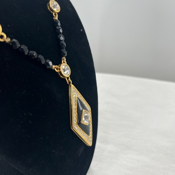 Vintage Monet Diamond Shape Pendant with AB beads and rhinestones - Picture 8 of 14